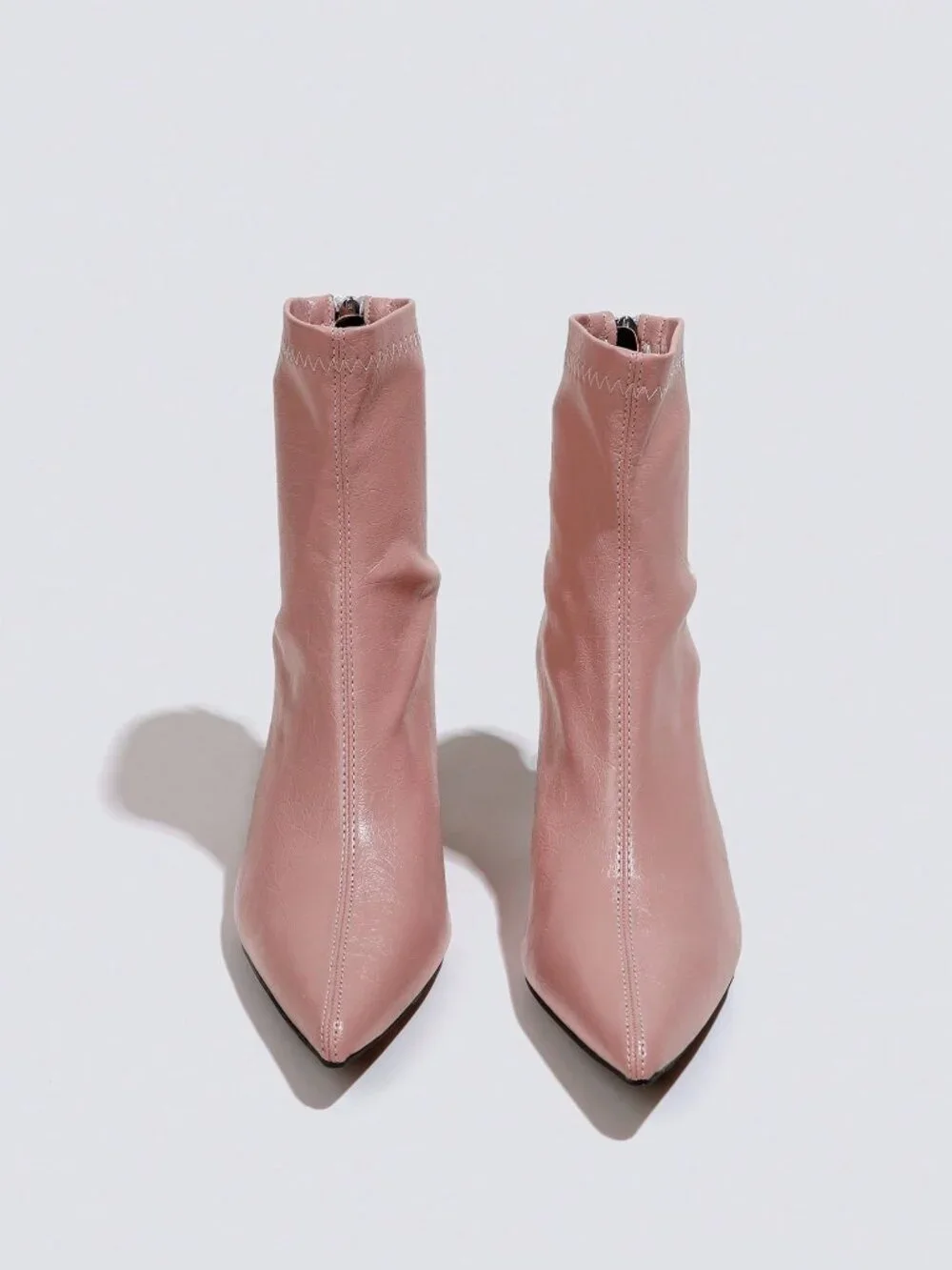 Pink Sexy Women's Pointed Toe Slim Elastic Back Zipper Mid Heel Ankle Boots